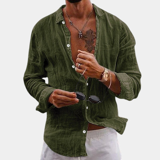 Chemise Homme à Manches Longues en Coton-Lin 1