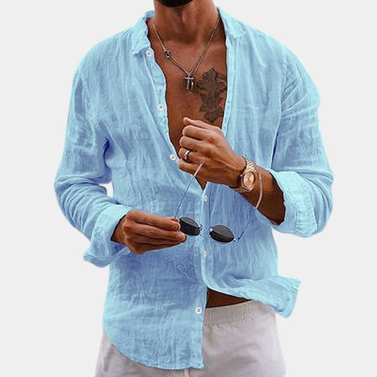 Chemise Homme à Manches Longues en Coton-Lin 2