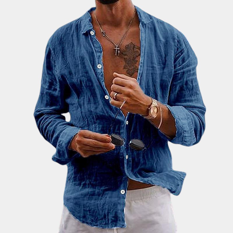 Chemise Homme à Manches Longues en Coton-Lin 3