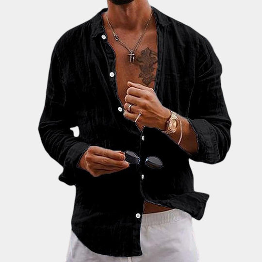 Chemise Homme à Manches Longues en Coton-Lin 4