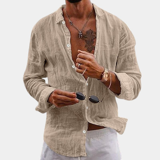 Chemise Homme à Manches Longues en Coton-Lin 5