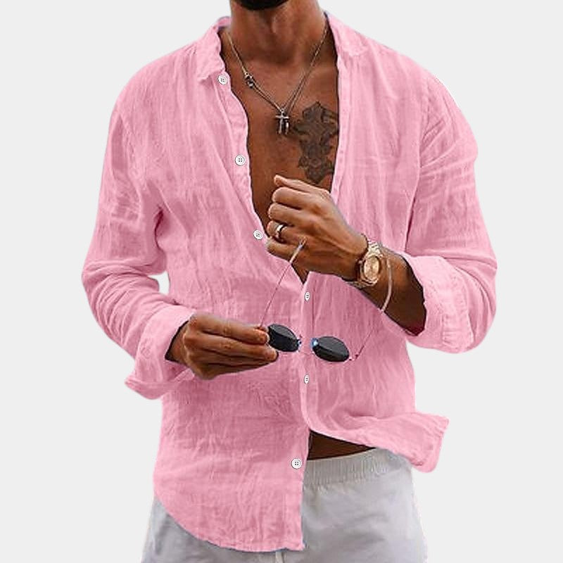 Chemise Homme à Manches Longues en Coton-Lin 6