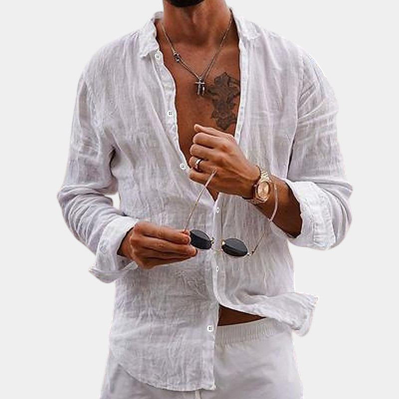 Chemise Homme à Manches Longues en Coton-Lin 7