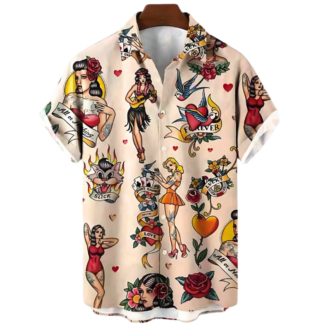 Chemise Vintage à Manches Courtes pour Homme en Tissu Léger 0