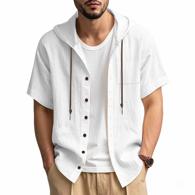 Chemise à Capuche pour Hommes en Lin – Style Décontracté 0