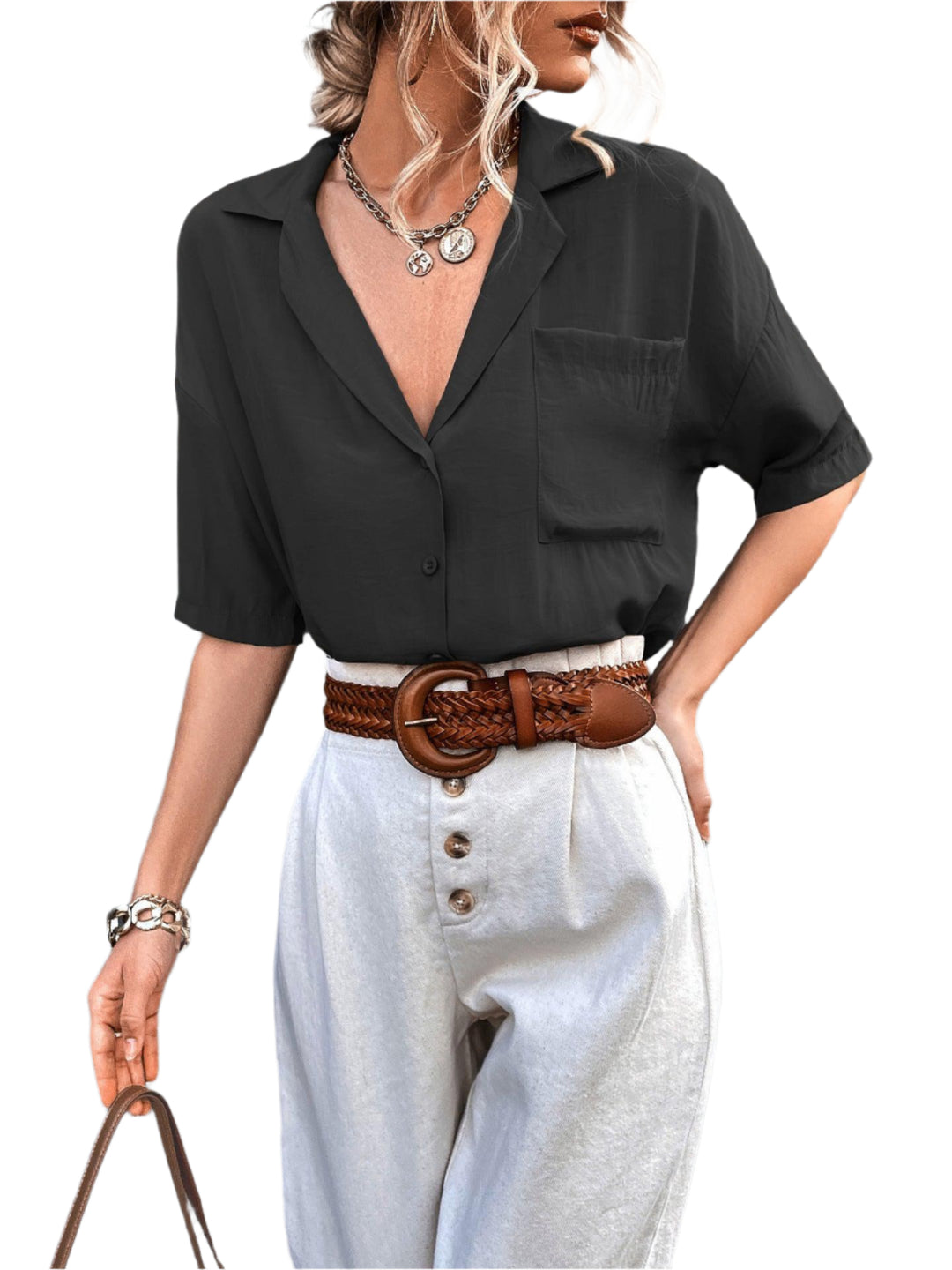 Chemise à Col Revers Boutonnée à Manches Courtes pour Homme 0