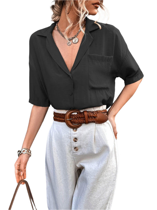 Chemise à Col Revers Boutonnée à Manches Courtes pour Homme 0