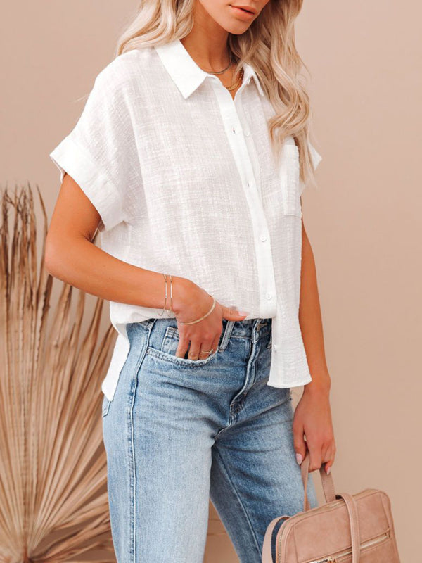 Chemise à Manches Courtes en Coton et Lin avec Poches pour Femme 5
