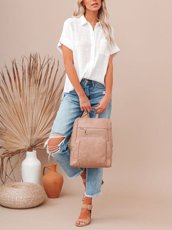 Chemise à Manches Courtes en Coton et Lin avec Poches pour Femme 8