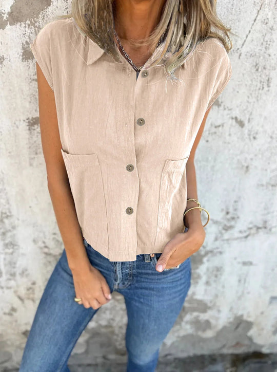 Chemise à Manches Courtes en Lin pour Femmes Grande Taille 11
