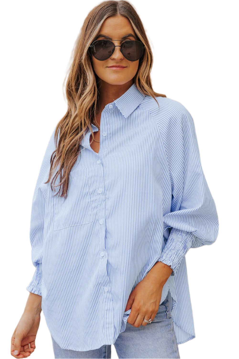 Chemise à Manches Lanternes Rayée pour Femme 0
