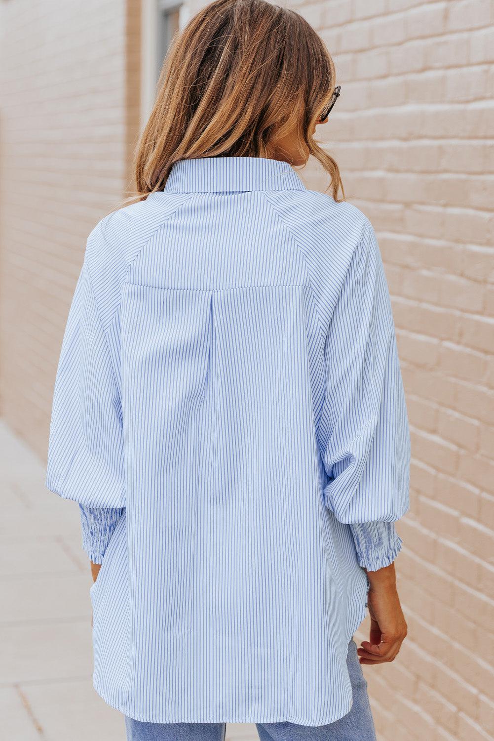 Chemise à Manches Lanternes Rayée pour Femme 1