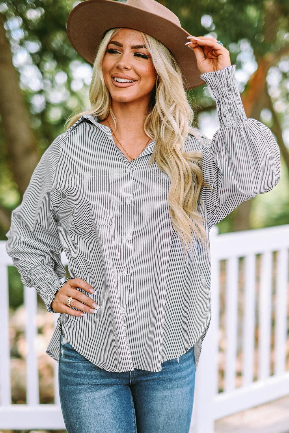 Chemise à Manches Lanternes Rayée pour Femme 10