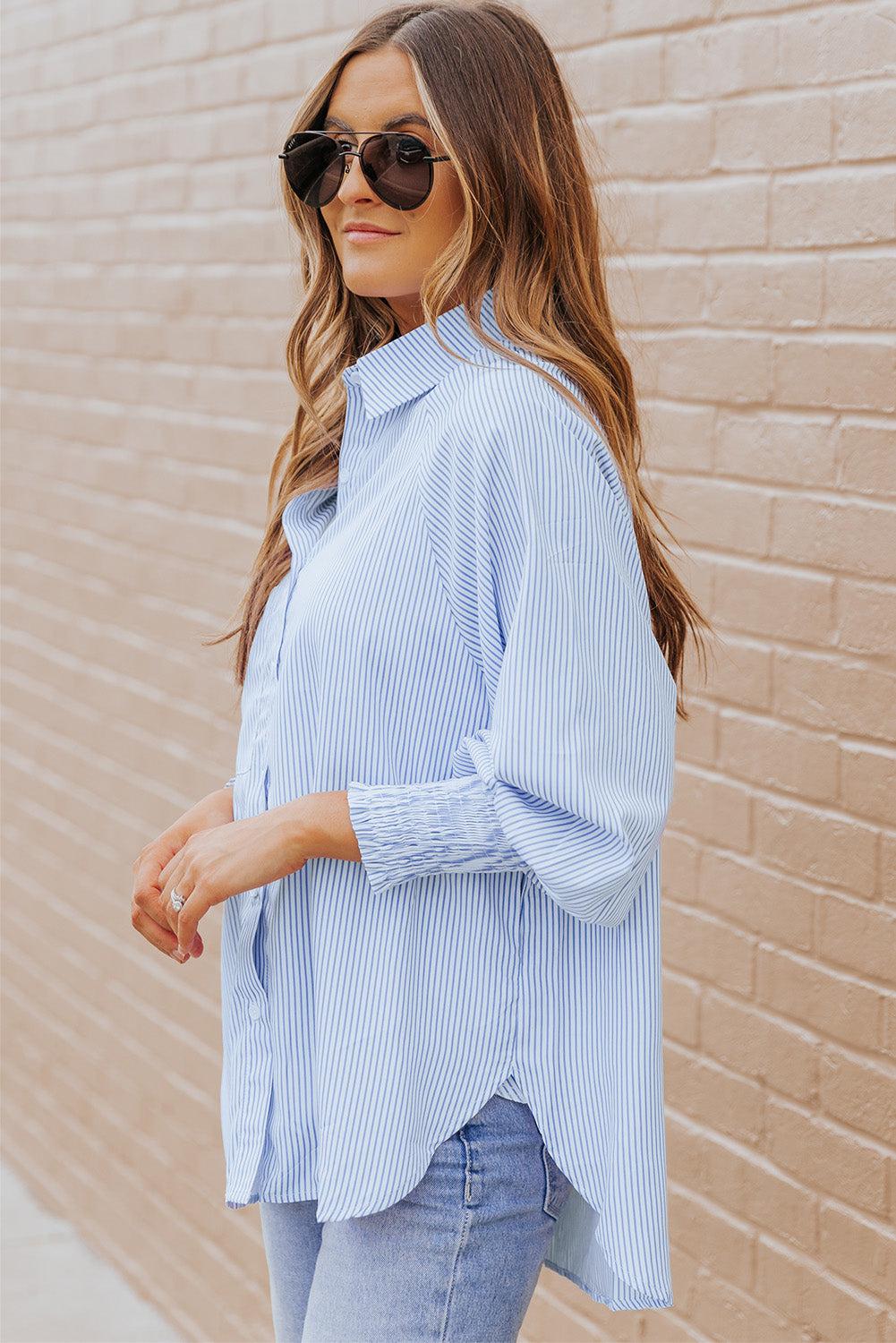 Chemise à Manches Lanternes Rayée pour Femme 3
