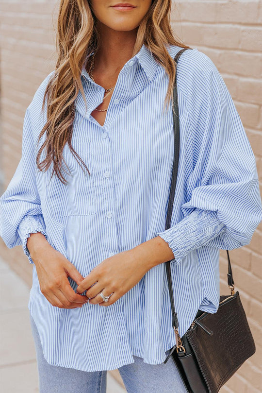 Chemise à Manches Lanternes Rayée pour Femme 5