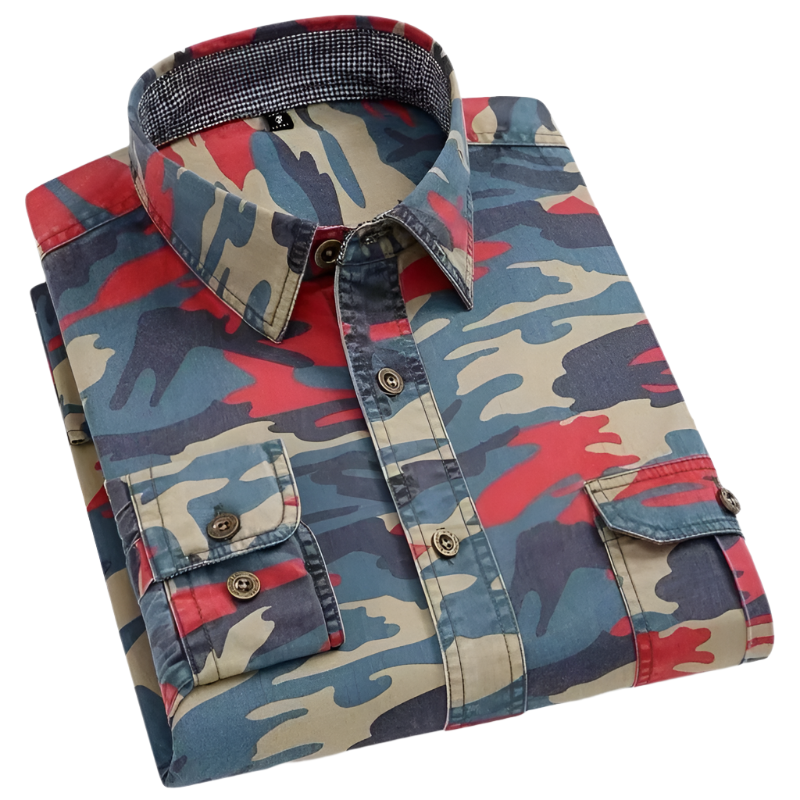 Chemise à Manches Longues pour Homme en Coton Camouflage 0