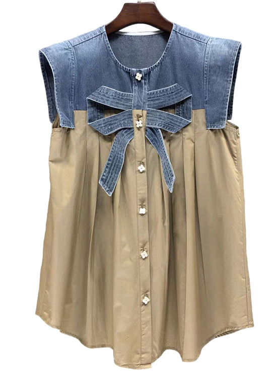 Chemise d'été à nœud en Denim pour femme 0