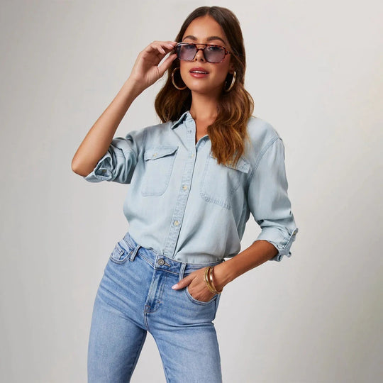 Chemise en Jean Femme Chic à Manches Longues 1