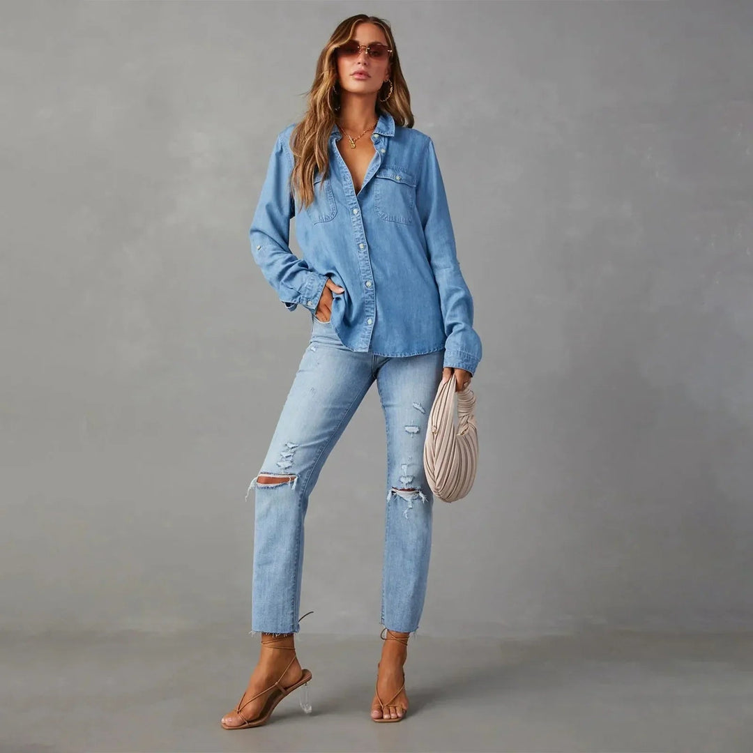 Chemise en Jean Femme Chic à Manches Longues 4