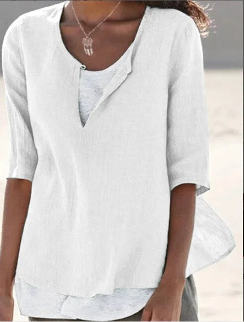 Chemisier Femme Confortable en Coton avec V-Ausschnitt et Manches 3/4 2