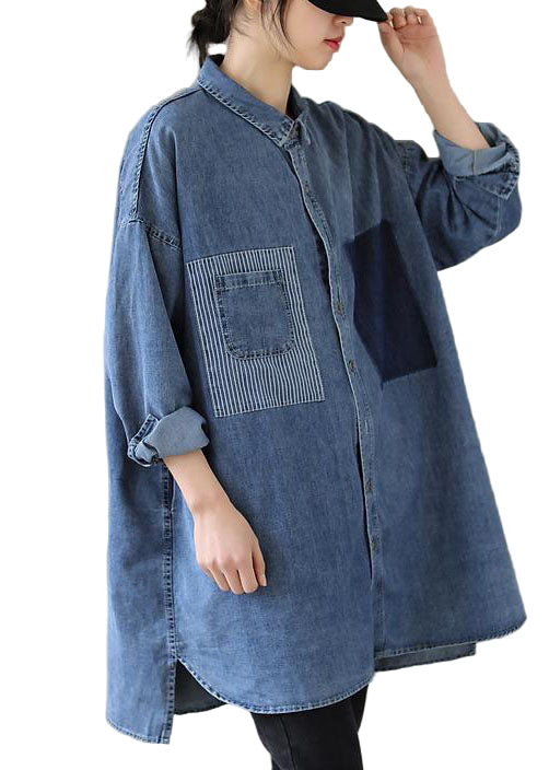 Chemisier Femme Denim Décontracté Col Peter Pan 0