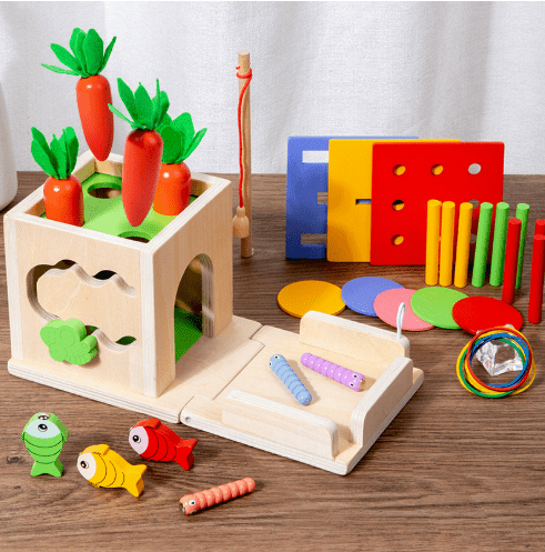 Coffre à Jouets Montessori pour Bébés avec 8 Activités Éducatives 1