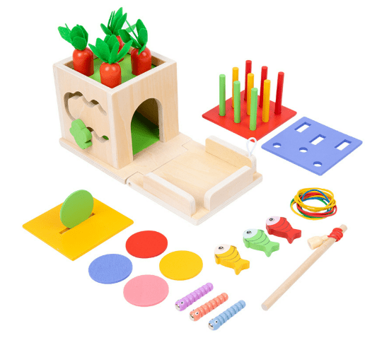 Coffre à Jouets Montessori pour Bébés avec 8 Activités Éducatives 2