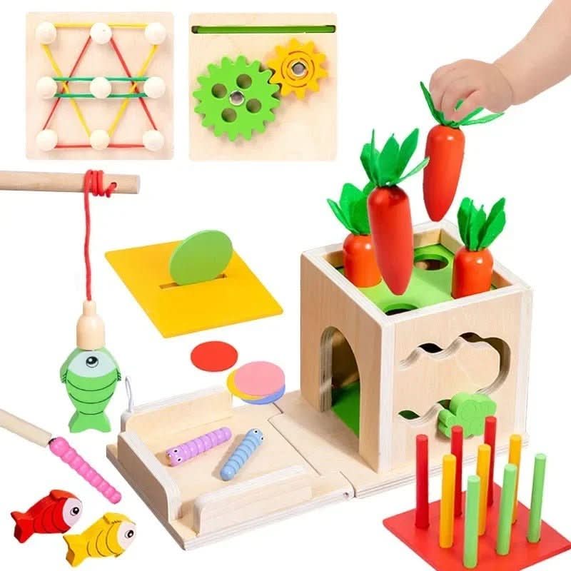 Coffre à Jouets Montessori pour Bébés avec 8 Activités Éducatives 3