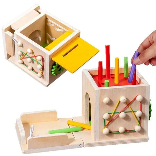 Coffre à Jouets Montessori pour Bébés avec 8 Activités Éducatives 4