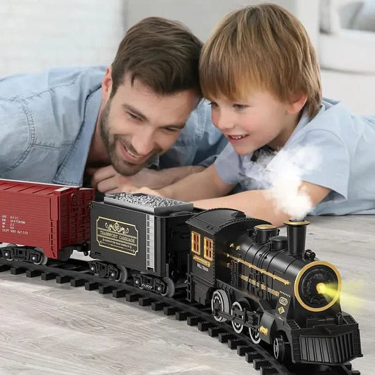 Coffret Train Électrique Noël Festif Miniature avec Pistes Flexibles et Wagons Colorés 1
