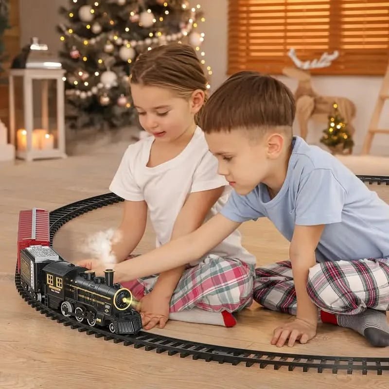 Coffret Train Électrique Noël Festif Miniature avec Pistes Flexibles et Wagons Colorés 2