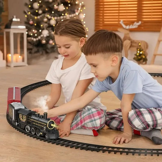 Coffret Train Électrique Noël Festif Miniature avec Pistes Flexibles et Wagons Colorés 2