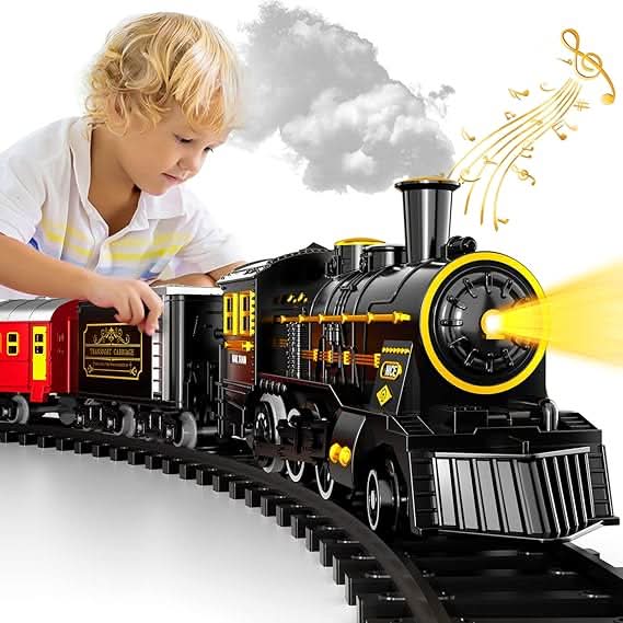 Coffret Train Électrique Noël Festif Miniature avec Pistes Flexibles et Wagons Colorés 3