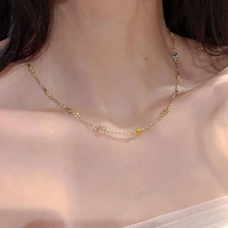 Collier Fin avec Pierres Colorées pour Femme 4