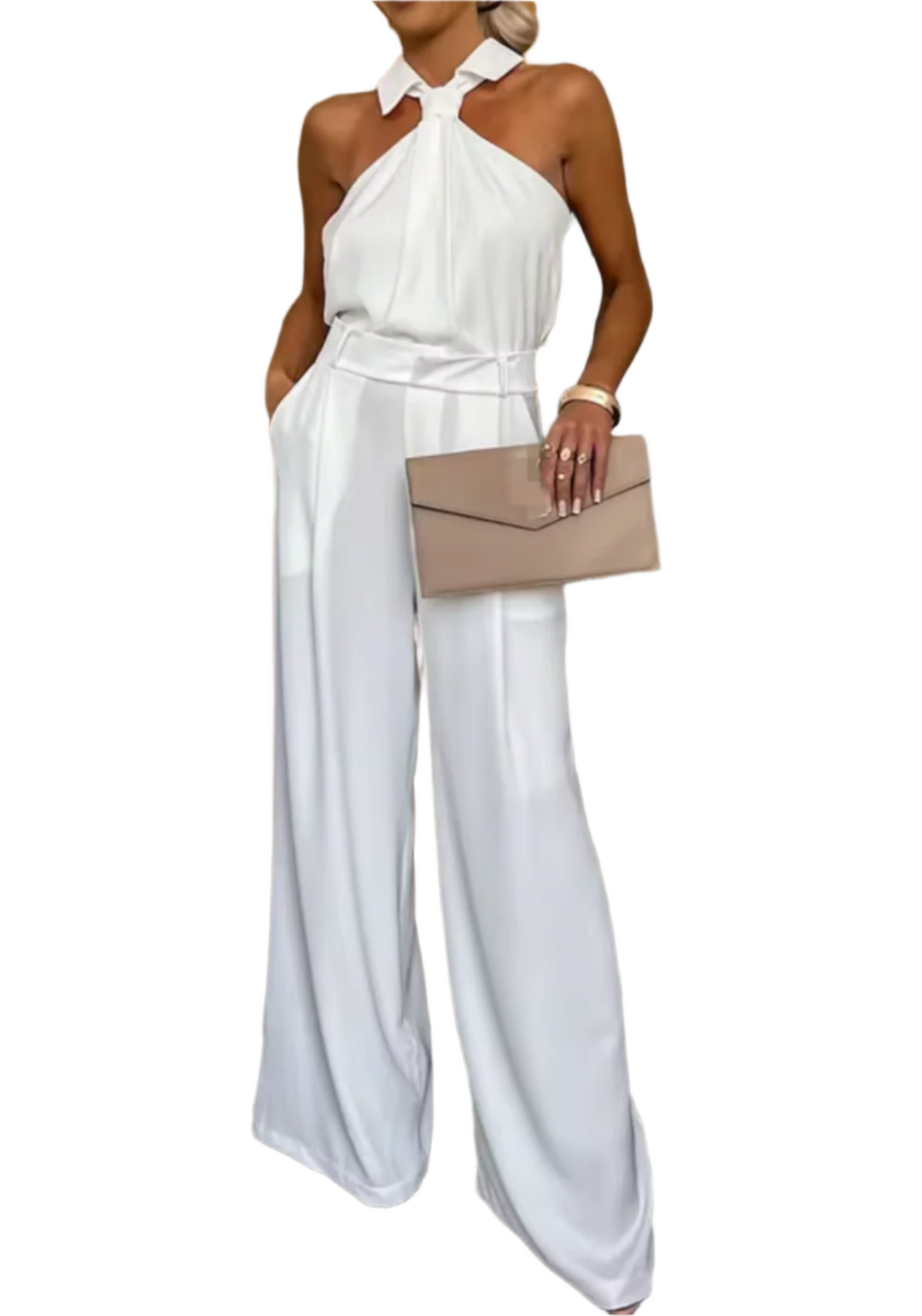 Combinaison Femme Chic Col Haut à Jambes Larges Tissu Doux 0