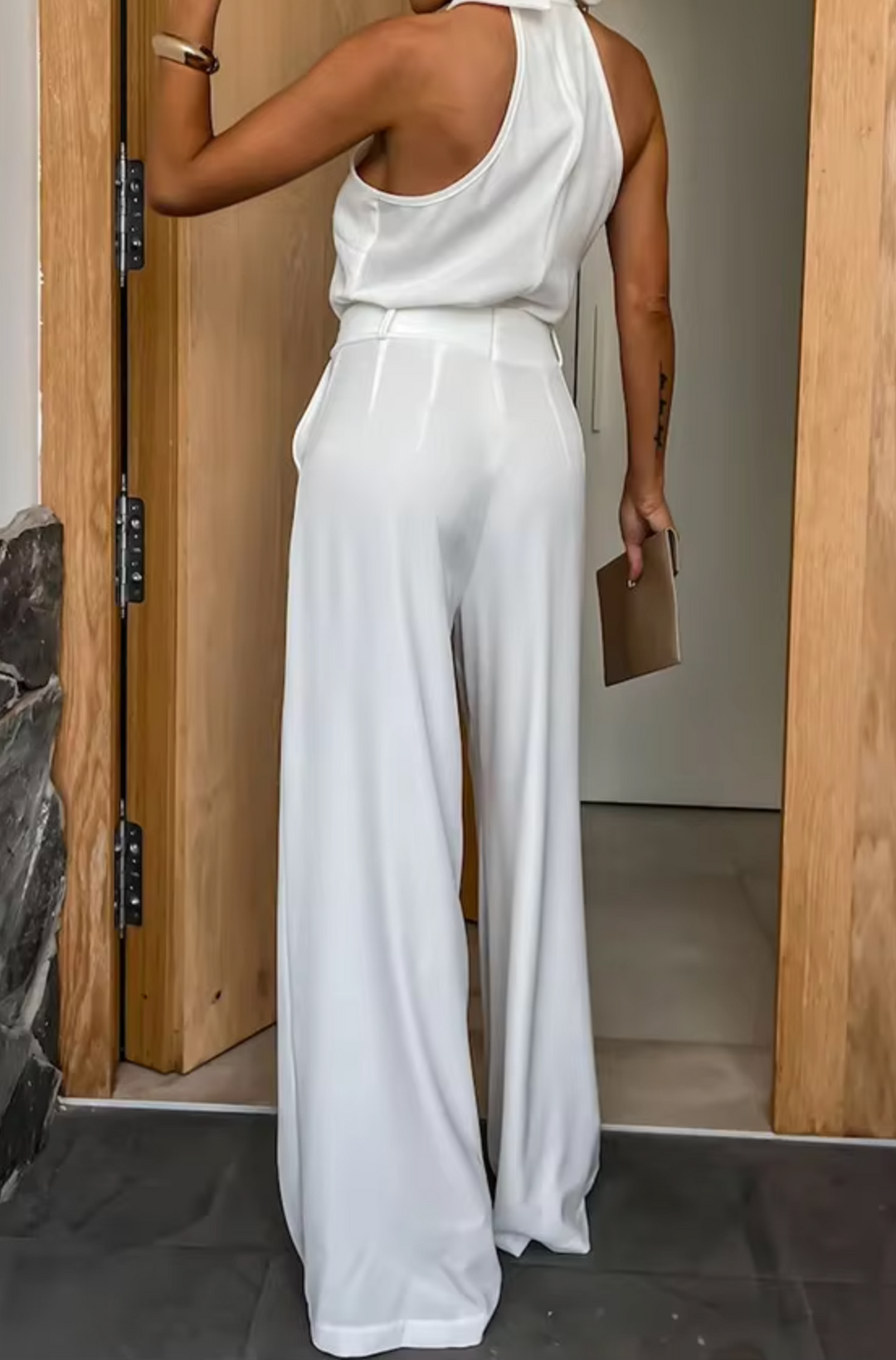 Combinaison Femme Chic Col Haut à Jambes Larges Tissu Doux 1