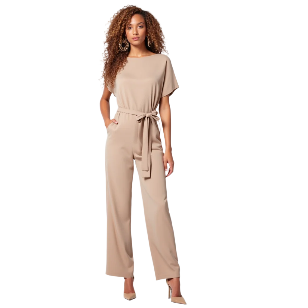 Combinaison Femme Chic Détail Lacé Polyester Coupe Ajustée Jambes Larges 0