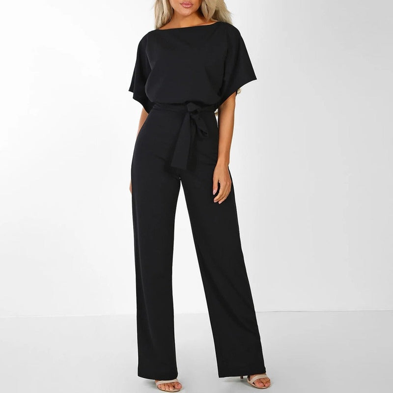 Combinaison Femme Chic Détail Lacé Polyester Coupe Ajustée Jambes Larges 2