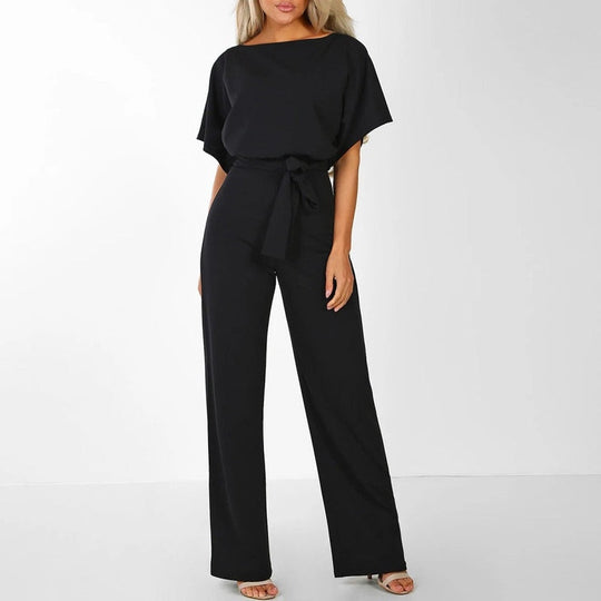 Combinaison Femme Chic Détail Lacé Polyester Coupe Ajustée Jambes Larges 2