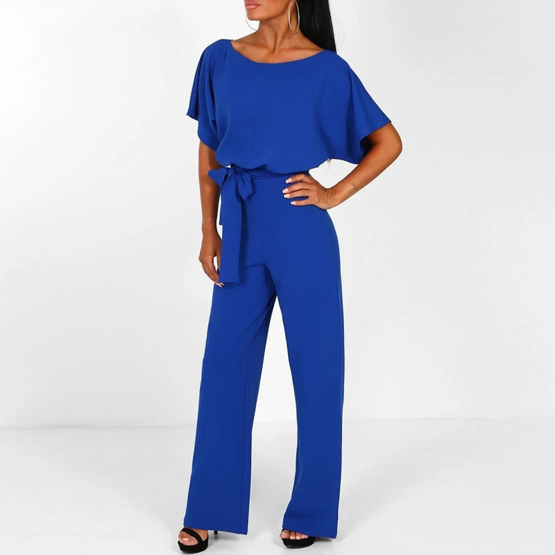 Combinaison Femme Chic Détail Lacé Polyester Coupe Ajustée Jambes Larges 3