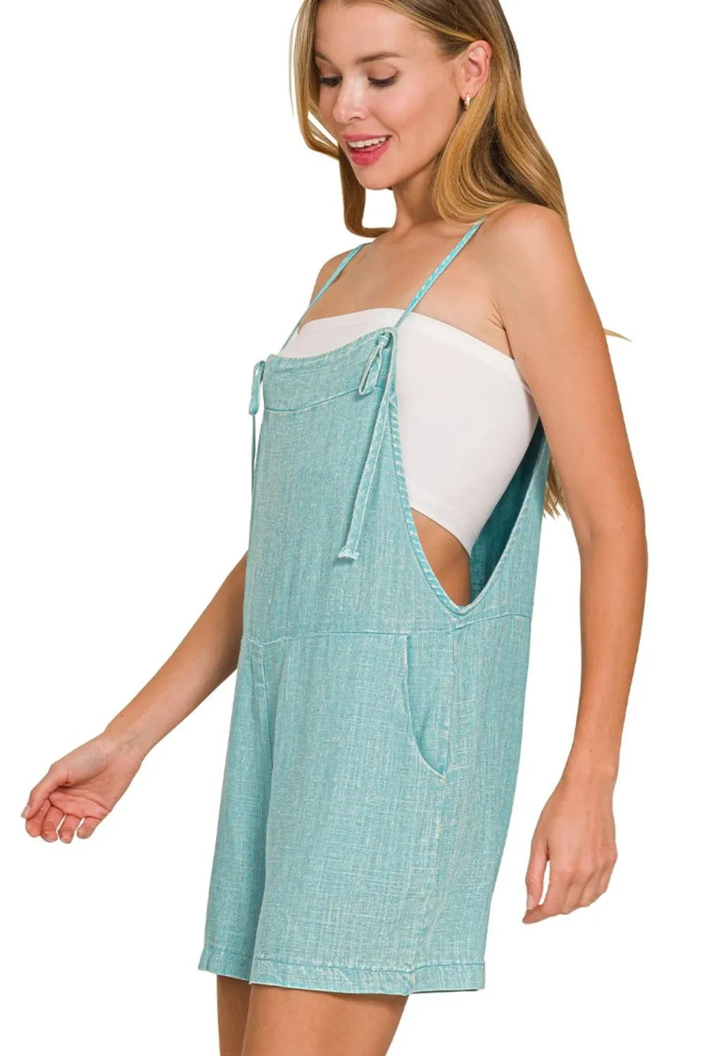 Combinaison Femme Chic Vintage Lin Lavé avec Bretelles Ajustables 1