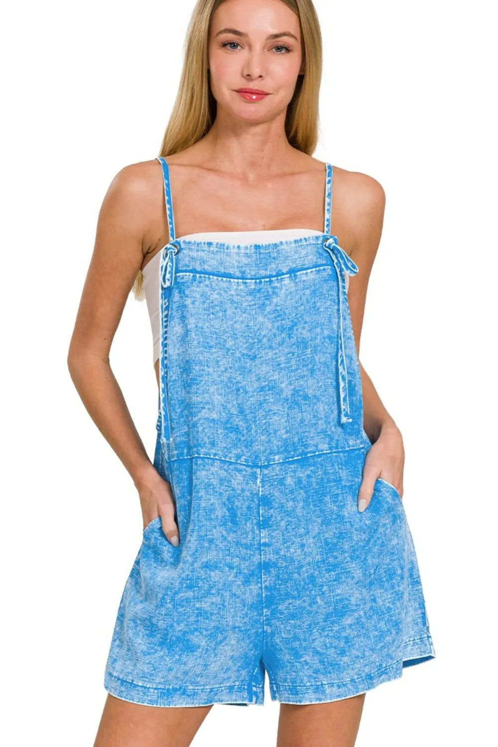 Combinaison Pantalon Femme Bretelles Ajustables en Lin Lavé 0