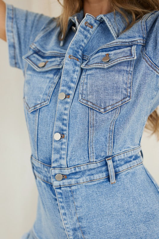 Combinaison en Jean à Boutons pour Femme avec Ourlet Effiloché 2