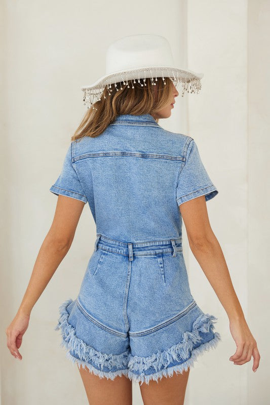 Combinaison en Jean à Boutons pour Femme avec Ourlet Effiloché 3