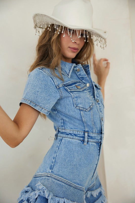 Combinaison en Jean à Boutons pour Femme avec Ourlet Effiloché 5