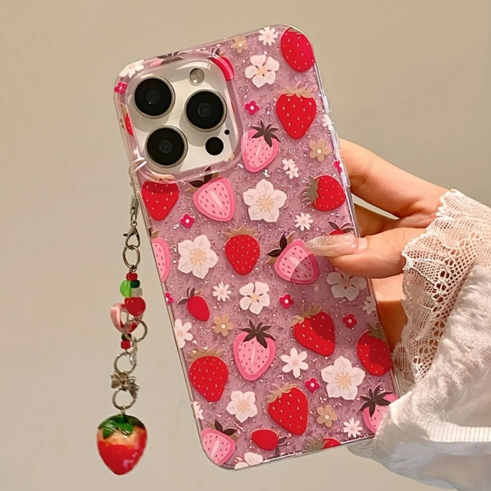 Coque Pour Téléphone Design Floral Transparent avec Paillettes 0