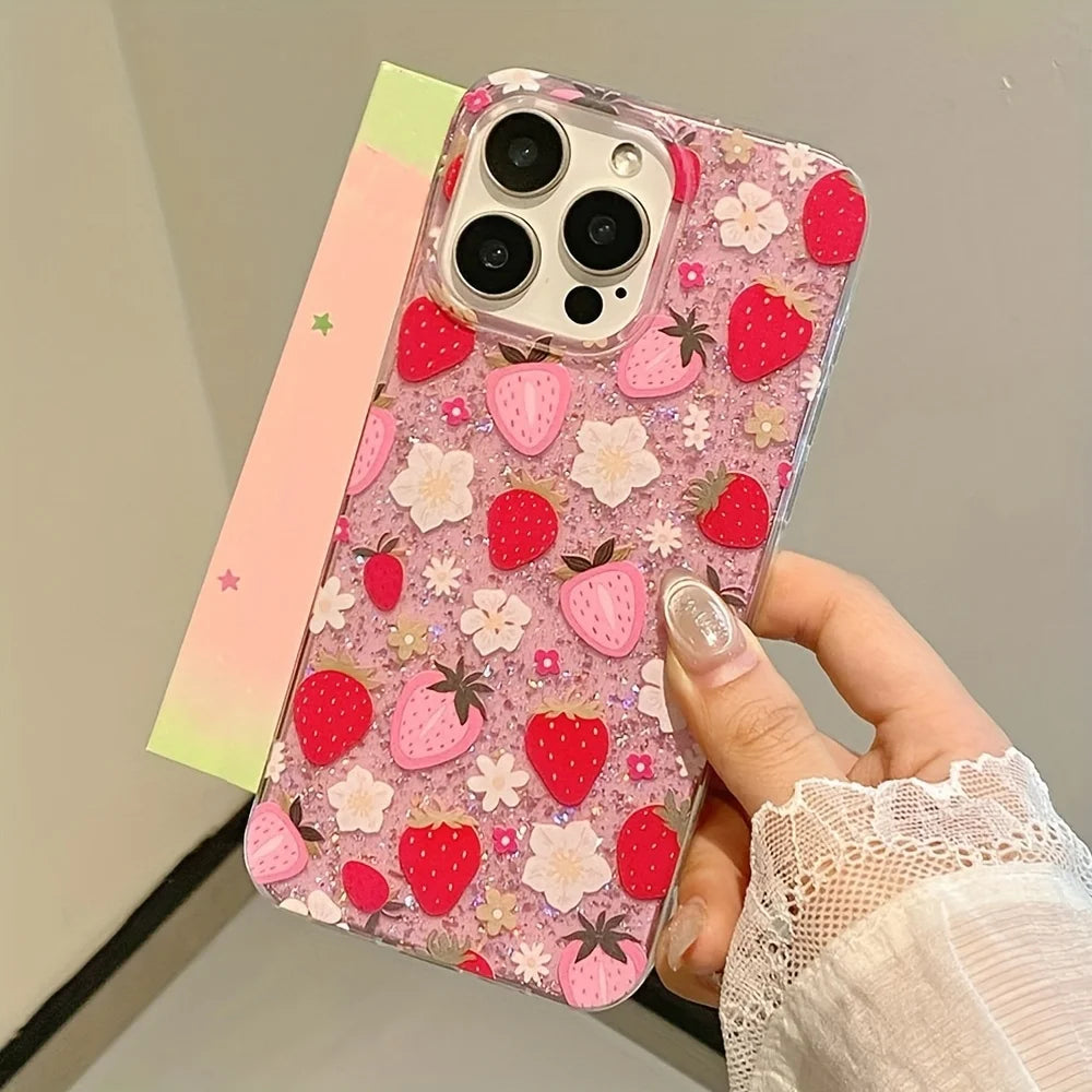 Coque Pour Téléphone Design Floral Transparent avec Paillettes 1