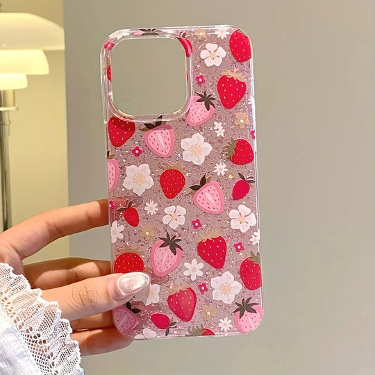 Coque Pour Téléphone Design Floral Transparent avec Paillettes 2