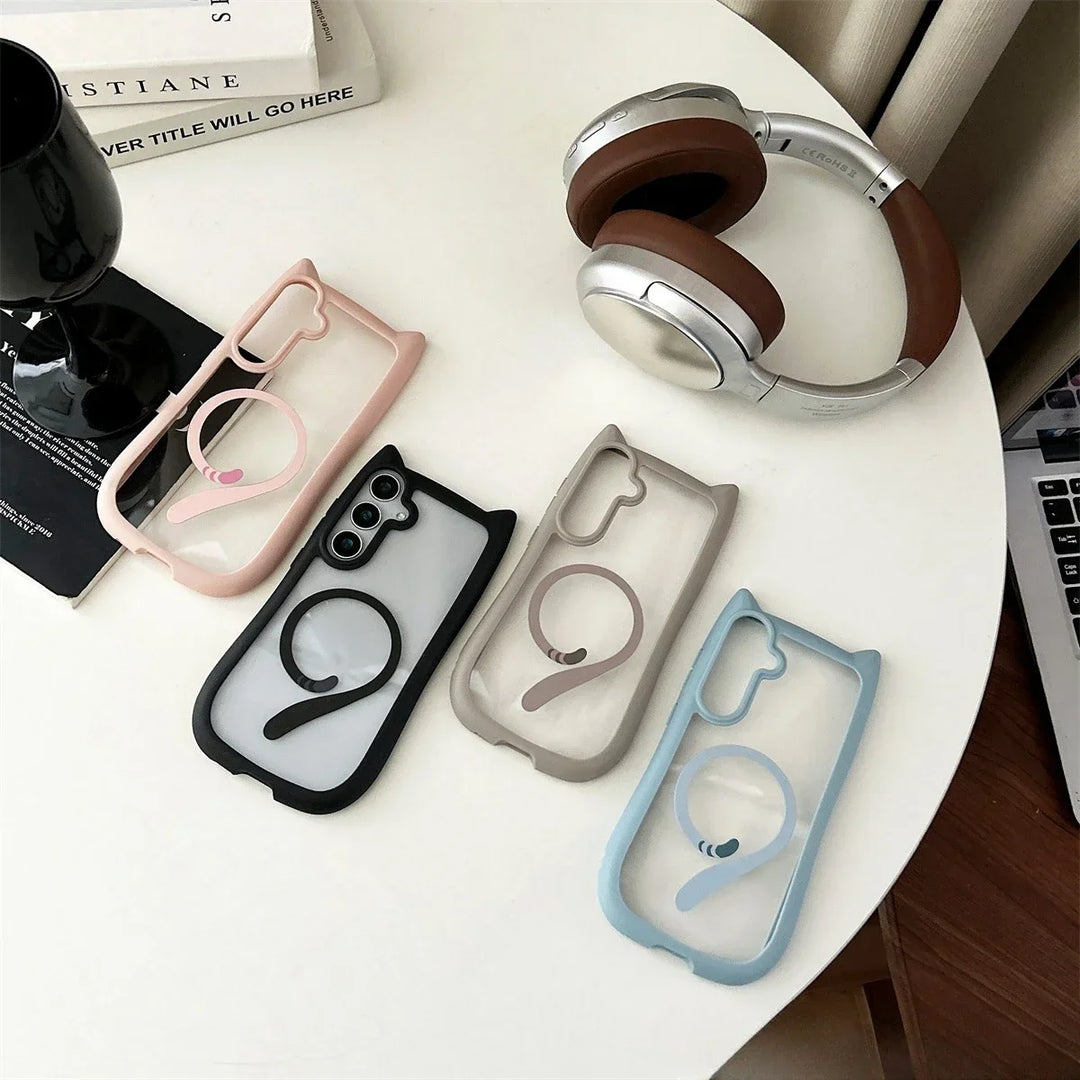 Coque de Téléphone Amusante avec Oreilles de Chat pour Samsung S25 Plus 5