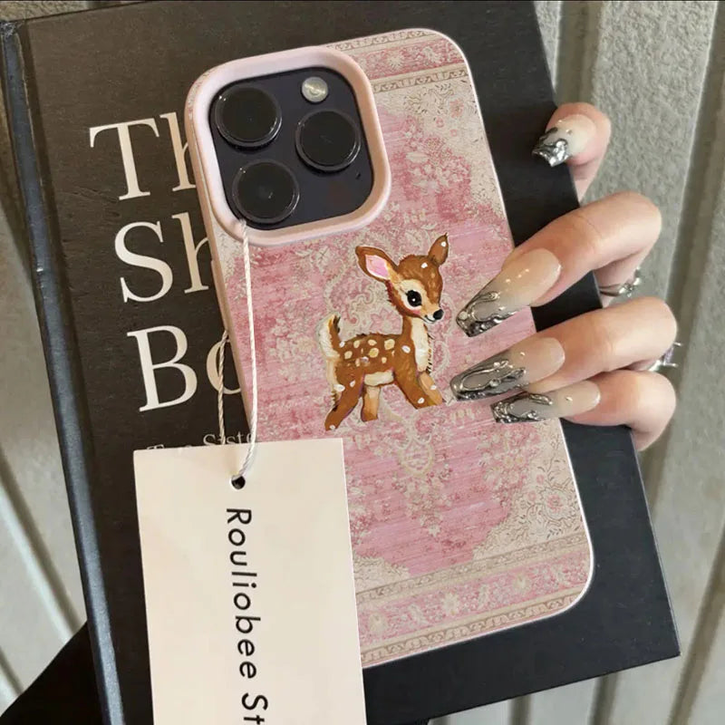 Coque de Téléphone Vintage Cerf Floral pour Femmes 12